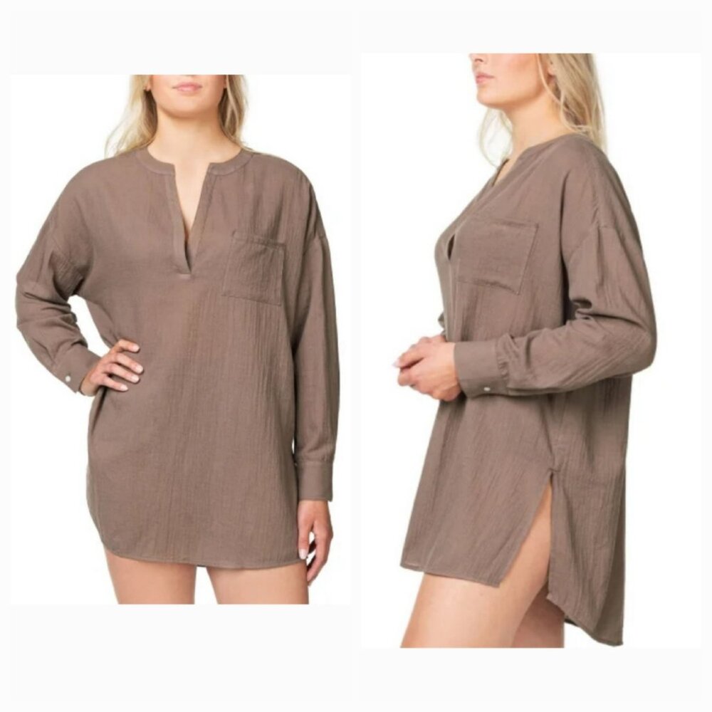 O'Neill Taupe Woven Swim Coverup Large